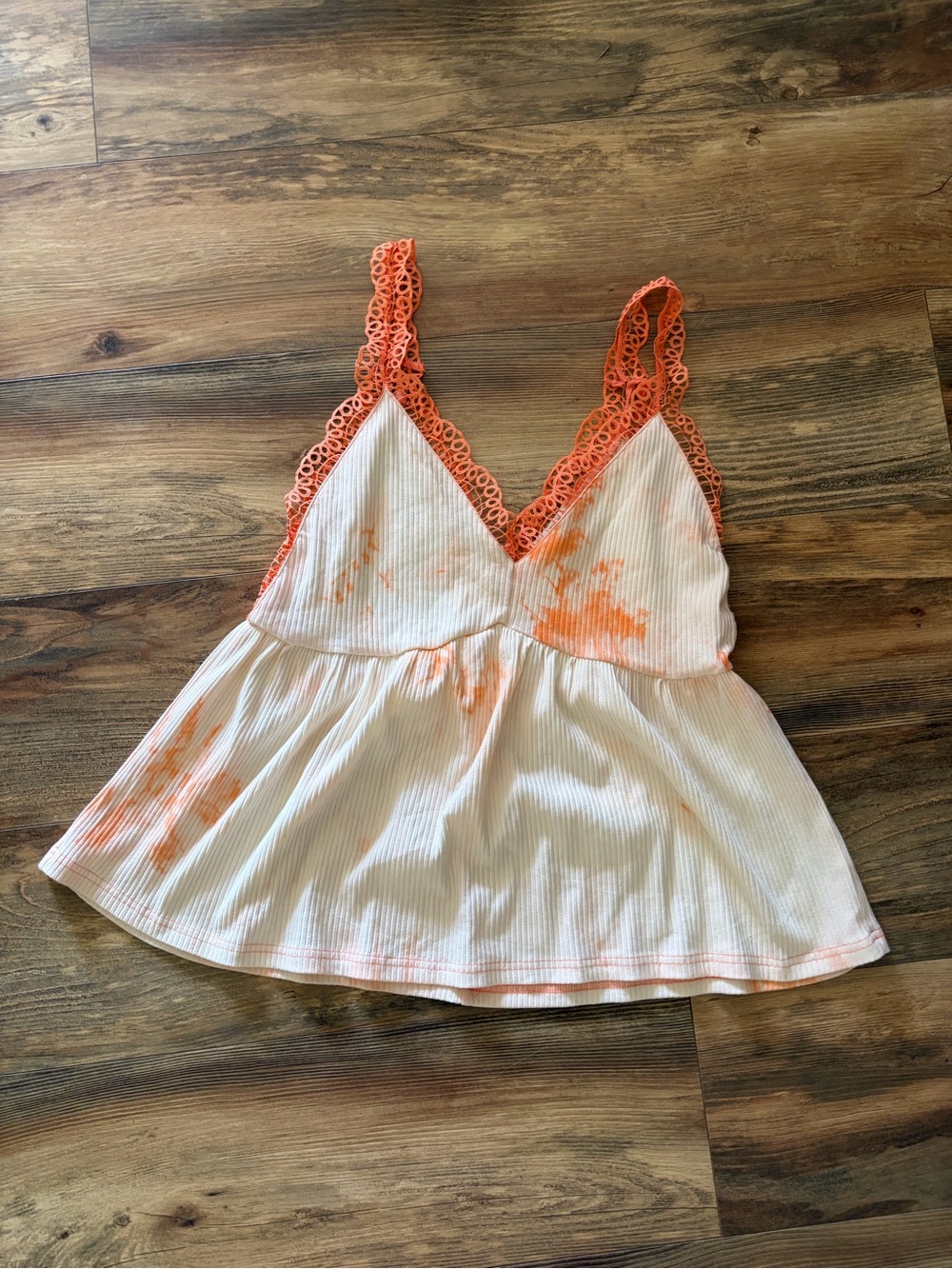 Umgee White Tank with Orange Tie-Dye & Crochet Straps